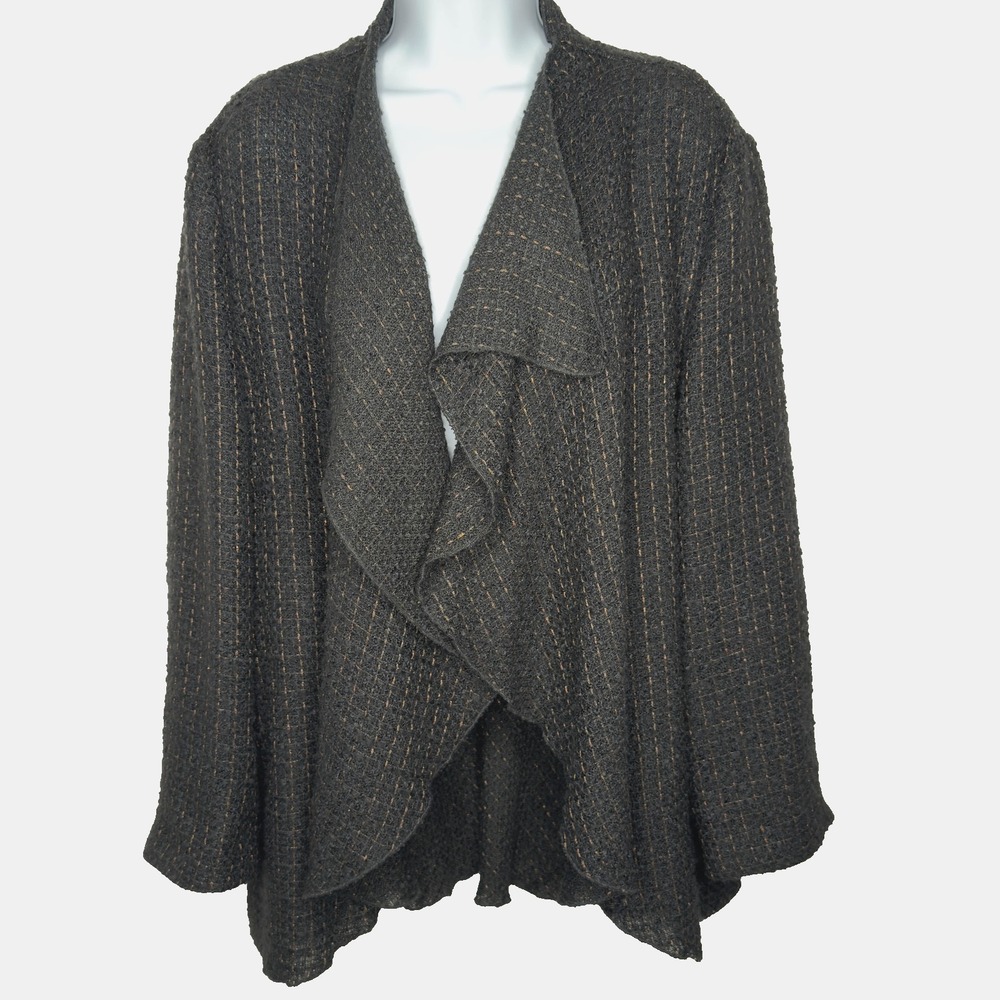 Coldwater Creek Jacket Womens Petite XL 18P Black Textured Waterfall Lagenlook